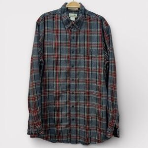 LL Bean Scotch Plaid Flannel Shirt Mens L - Tall Slightly Fitted Rugged Outdoor